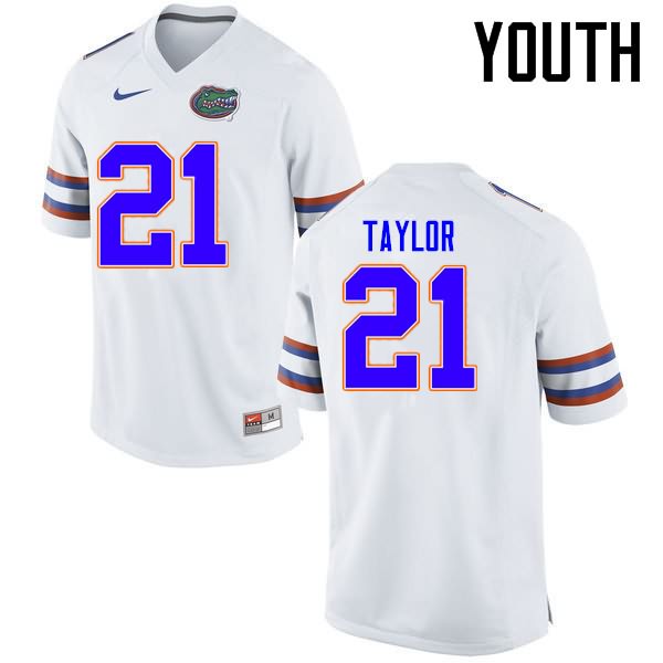 Youth NCAA Florida Gators Fred Taylor #21 Stitched Authentic Nike White College Football Jersey WGP7165ZT